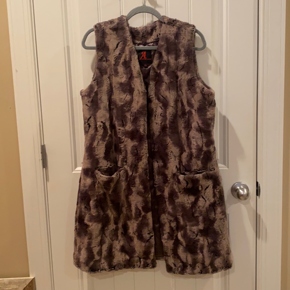 Adrienne Landau long faux fur vest.